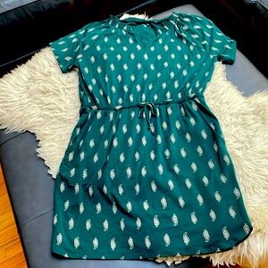 Garnet Hill: Indigo, v-neck, cinch-waist dress with pockets. Tencel fabric.